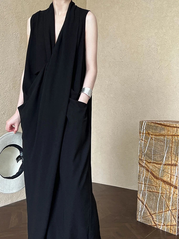 Taschen mit drapiertem ärmellosem Kleid Elegantes Midi 