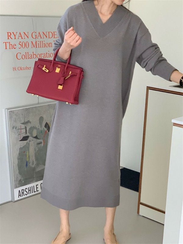 Urban Apricot V-Neck Long Sleeve Knit Dress AN1075