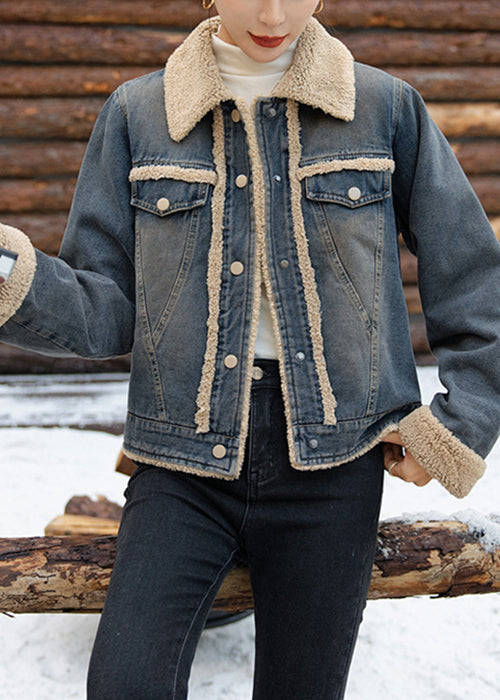 Französisch Beige Button Patchwork Warme Fleece Mäntel Winter RY022 