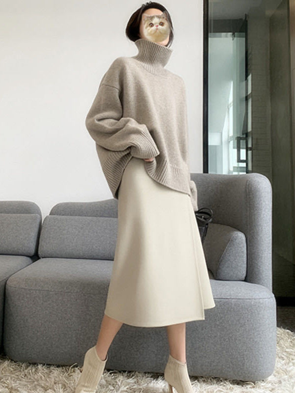 Casual Grey High-Neck Long Sleeve Sweater QX016