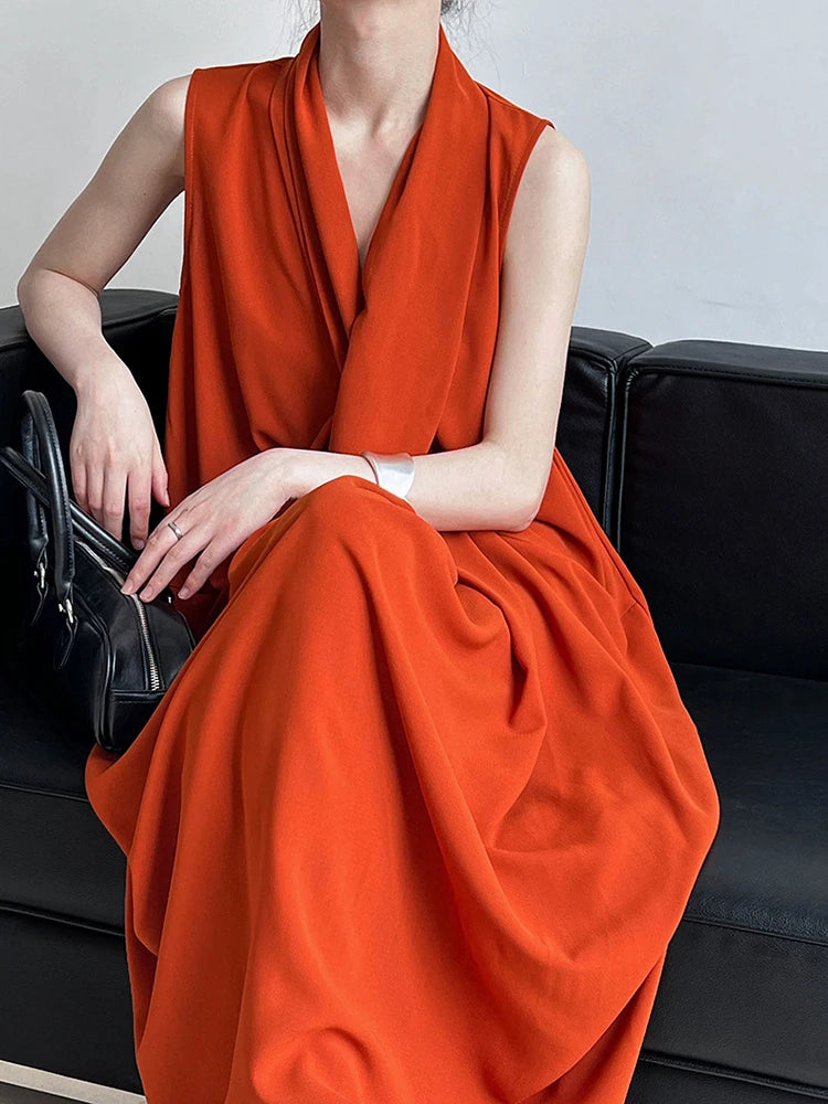 Taschen mit drapiertem ärmellosem Kleid Elegantes Midi 
