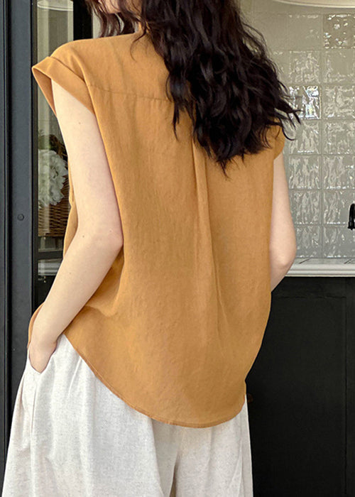 Elegant Orange Peter Pan Collar Button Silk Cotton Shirt Summer AF1024