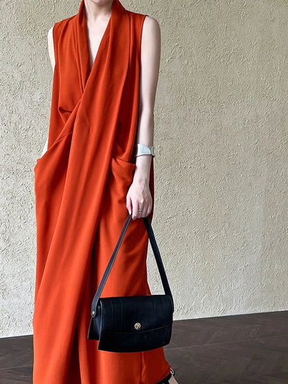 Taschen mit drapiertem ärmellosem Kleid Elegantes Midi 