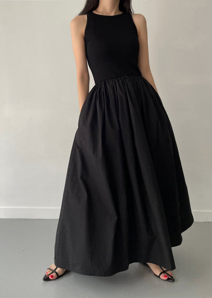 Patchwork Baumwolle Große Extra Party Saum Kleid Ärmellos Schwarz 