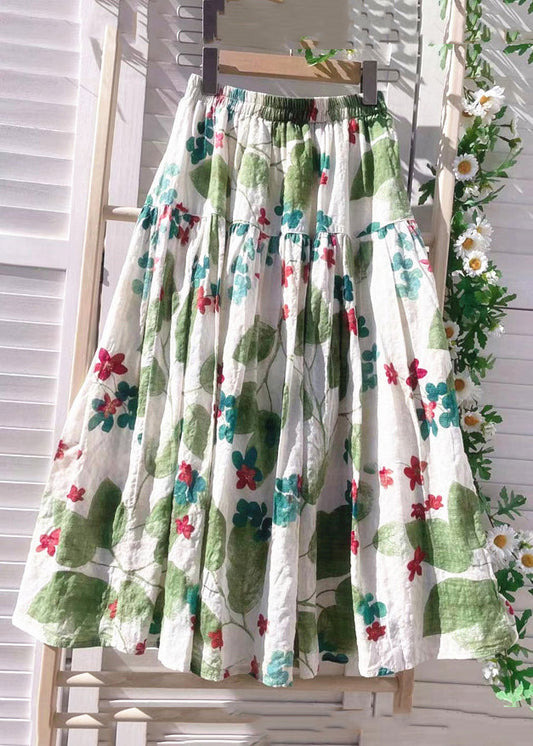 Green Skirt New Summer Cotton Elastic Print Waist