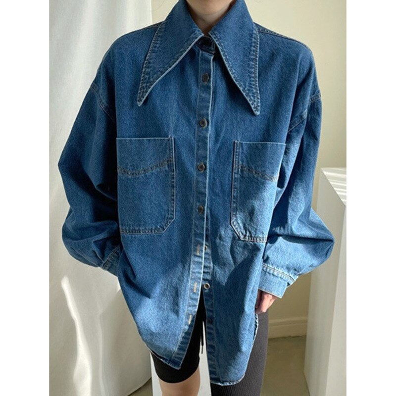 Long Peter Pockets Pan Sleeve Single-breasted Loose Urban Collar