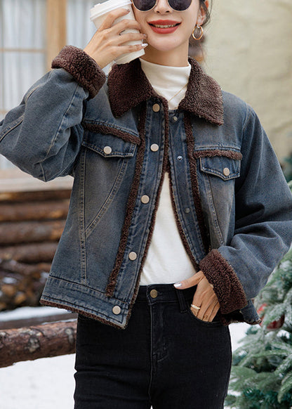 Französisch Beige Button Patchwork Warme Fleece Mäntel Winter RY022 