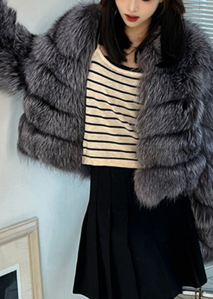 Grey Patchwork Leather And Fur Jacket Winter WV010