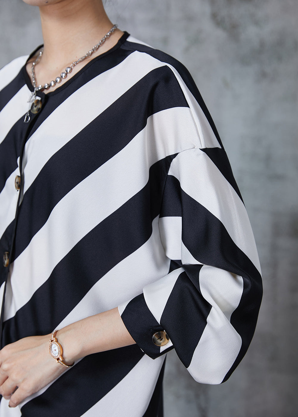 Elegant Black White Striped Oversized Chiffon Shirts Spring QA1023