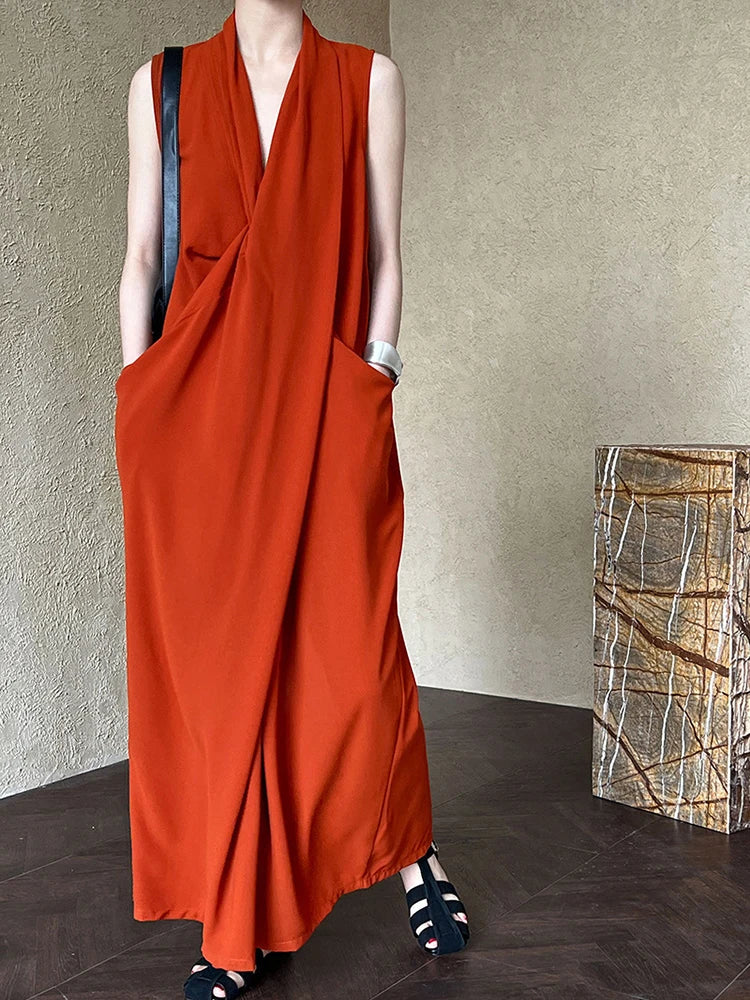 Taschen mit drapiertem ärmellosem Kleid Elegantes Midi 