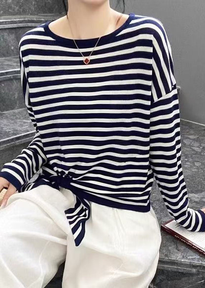 Spring OT Lace Striped Black Up Loose Neck Baumwollhemd 