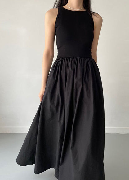 Patchwork Baumwolle Große Extra Party Saum Kleid Ärmellos Schwarz 