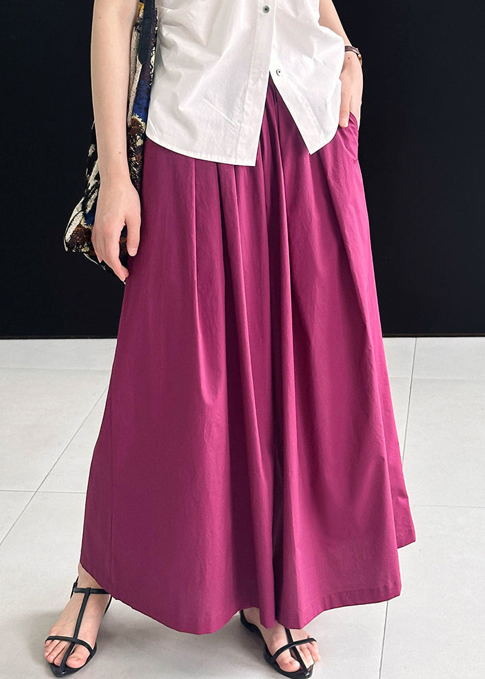 Rose Solid Loose Cotton Wide Leg Pants Elastic Waist AF1046