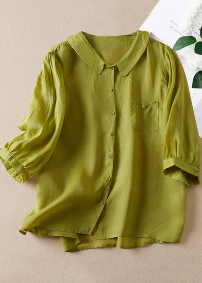 Chemise en lin à boutons et col Peter Pan rose Grace QR021