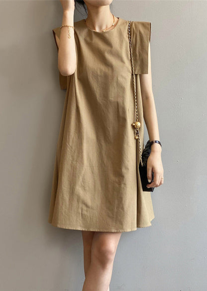 Elegantes ärmelloses Kleid aus Baumwolle in Khaki mit Rundhalsausschnitt 