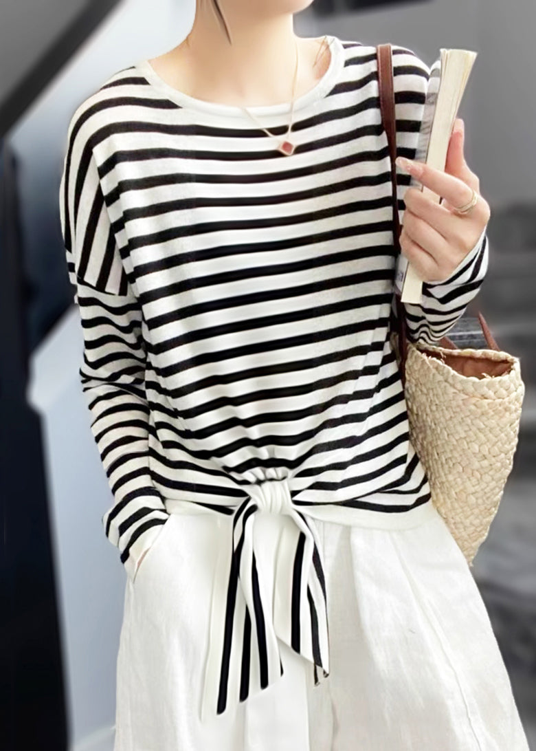 Spring OT Lace Striped Black Up Loose Neck Baumwollhemd 