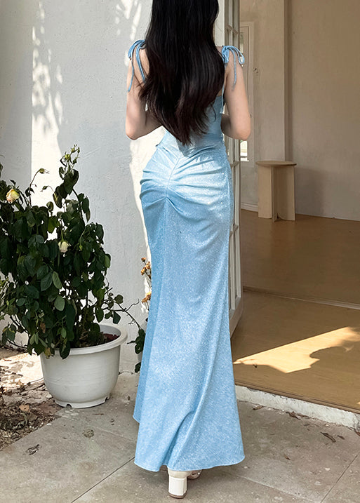 Spaghettiträger-Dinnerkleid im Original-Blau mit Falten 