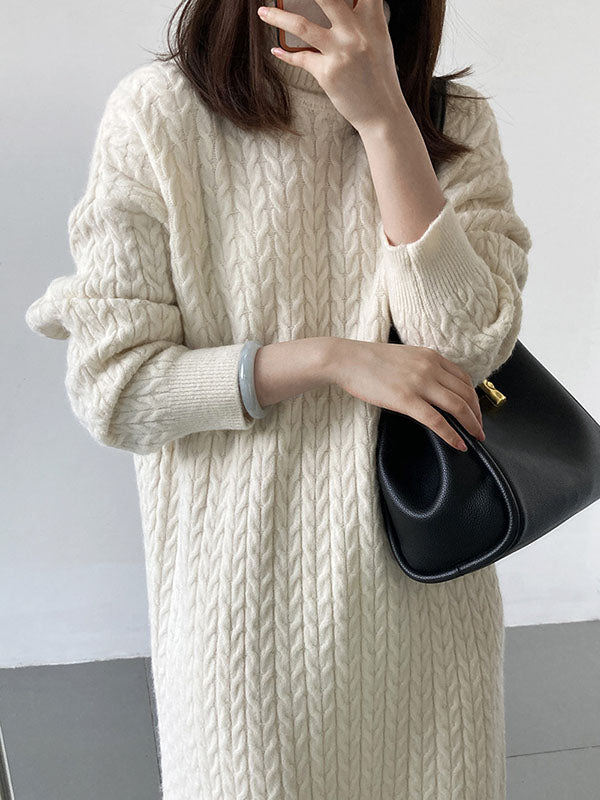 Casual Grey High-Neck Long Sleeve Twist Knit Dress AN1053