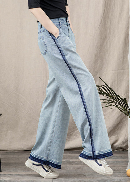 Pantalon large en denim patchwork à poches bleues magnifiques pour printemps TT1027