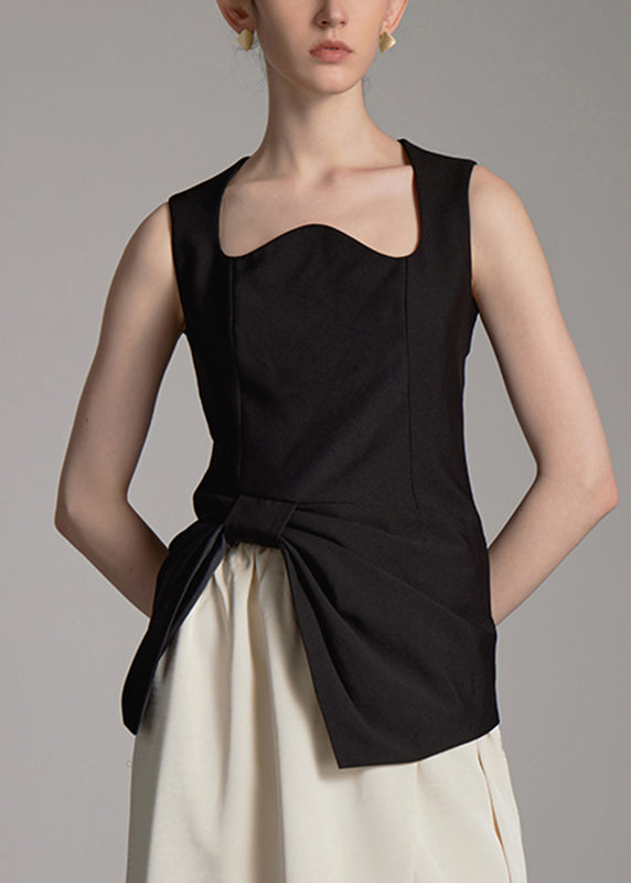 Natural Black Asymmetrical Cinched Tops Summer AN1021