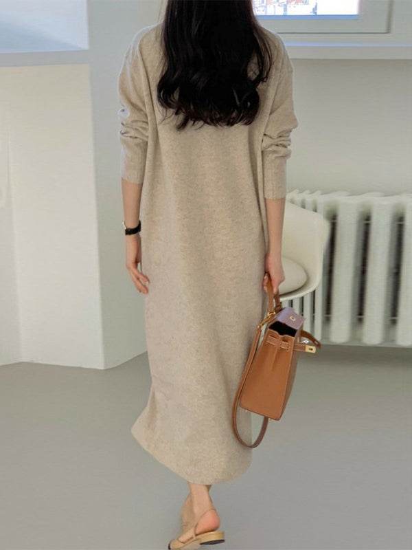 Urban Apricot V-Neck Long Sleeve Knit Dress AN1075