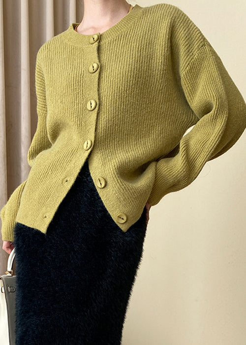 Yellow Cozy Knit Coats O Neck Long Sleeve AF1017