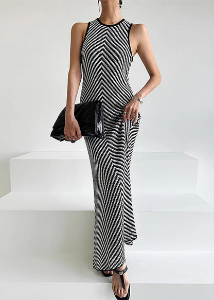 Strickkleid mit Streifenmuster, ärmellos, schwarz, knöchellang 