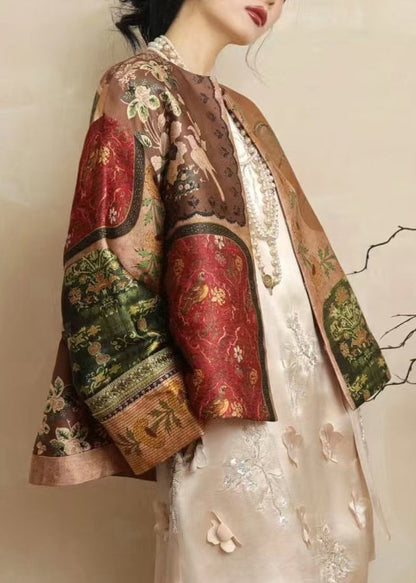 Gelber Seidenmantel im chinesischen Stil mit O-Ausschnitt und Print, Frühling TW026