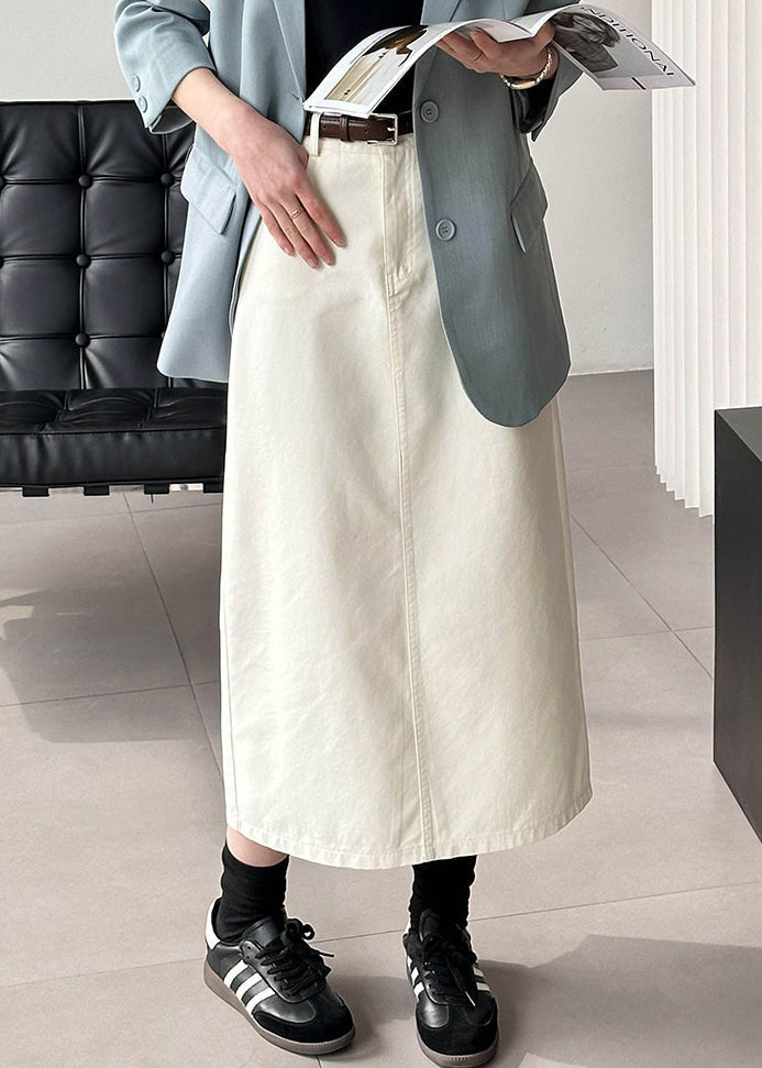 New White Pockets High Waist Cotton Skirt Fall AF1080