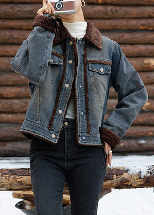 Französisch Beige Button Patchwork Warme Fleece Mäntel Winter RY022 