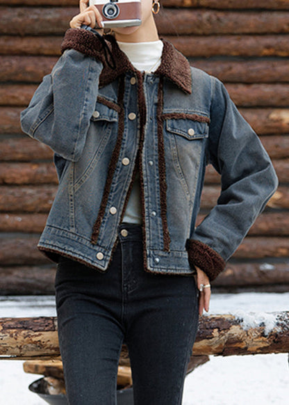 Französisch Beige Button Patchwork Warme Fleece Mäntel Winter RY022 