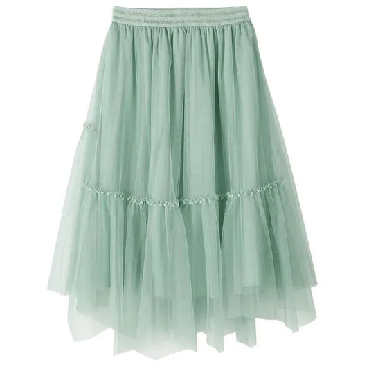 Neuer grüner asymmetrischer Chiffon-Faltenrock mit elastischer Taille für den Sommer AB1011