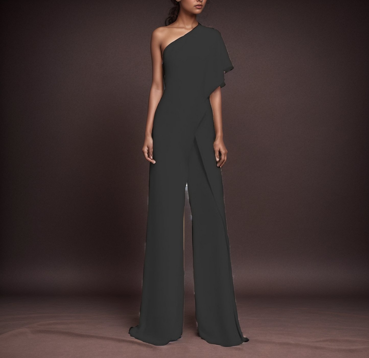 Cotton-Blend Jumpsuit Cocktail One Shoulder Black Jumpsuits AD551