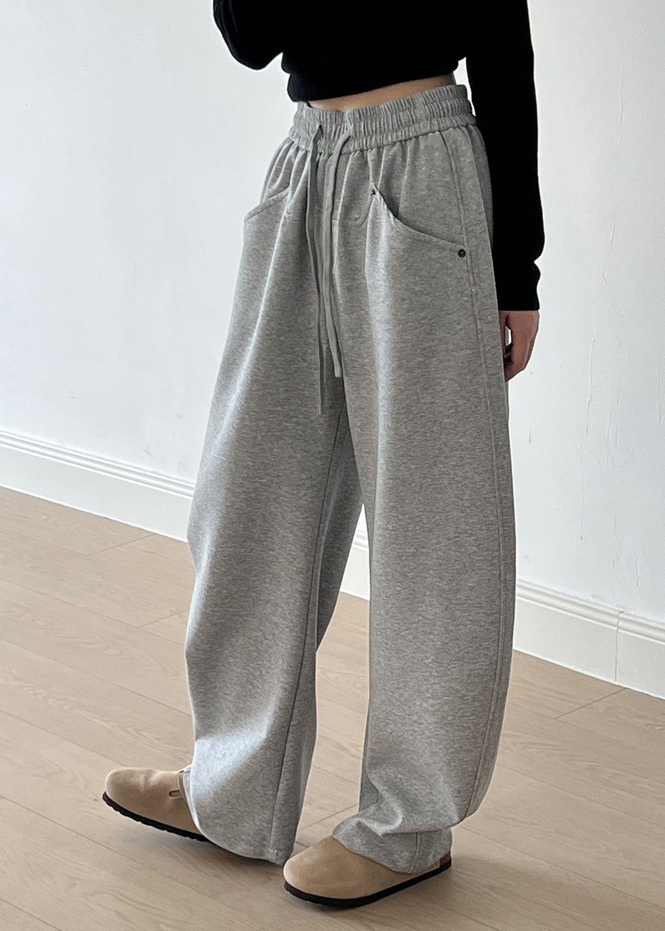 Casual Grey Pockets Drawstring Elastic Waist Cotton Pants Fall AF1072