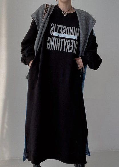 Patchwork Lange Kleider Denim Übergroße Natürliche Frühling Schwarz 