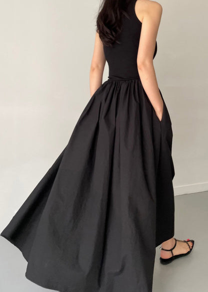 Patchwork Baumwolle Große Extra Party Saum Kleid Ärmellos Schwarz 