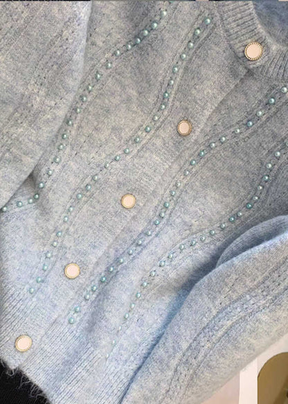 Cardigans en tricot de coton à perles bleues uniques pour l'automne WD034 