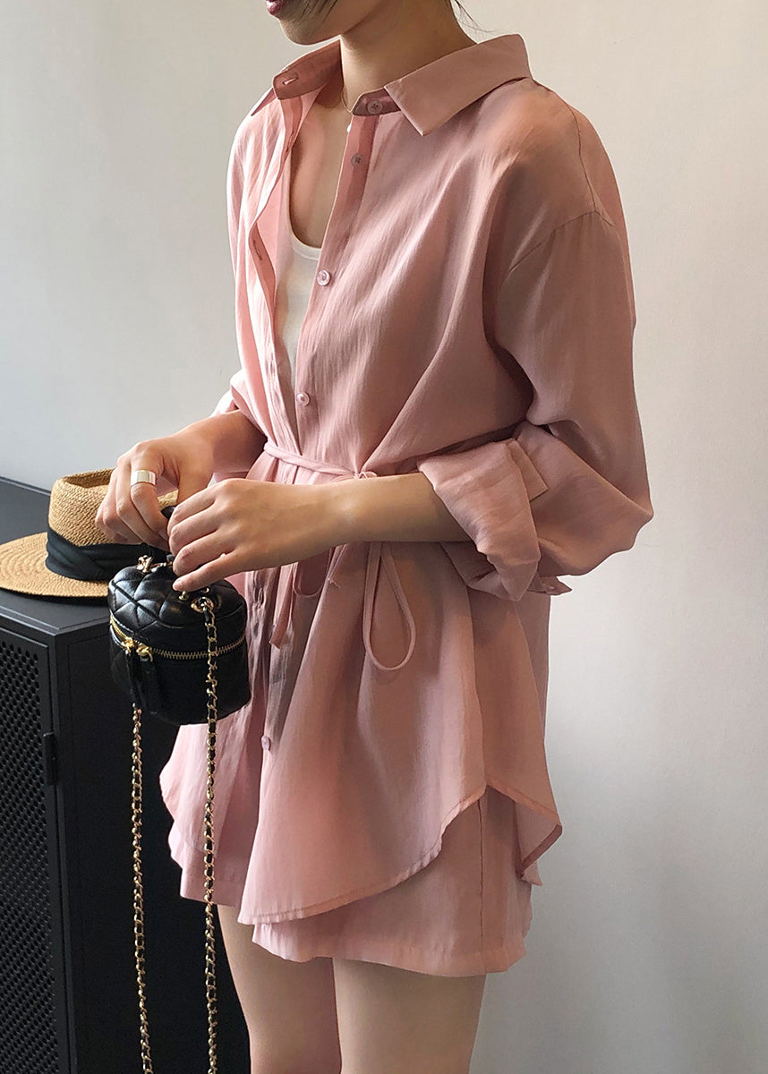 Pieces Shorts Up Lace Zweier-Set Shirts Seidentaschen Rosa und Locker 
