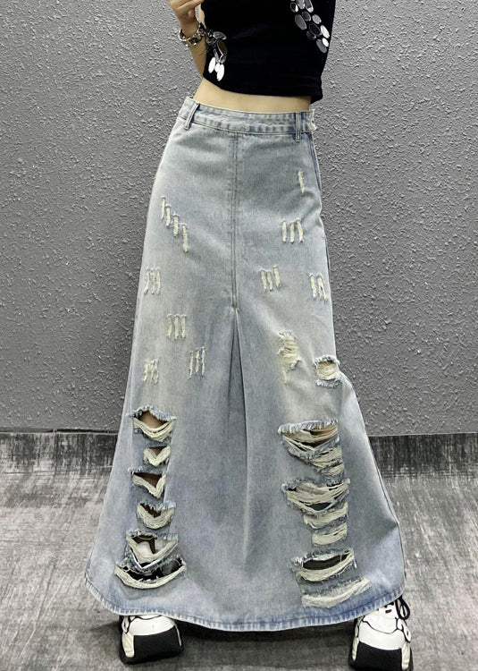 Schicker Hellblauer Jeansrock mit Taschen und hoher Taille für den Sommer EE014