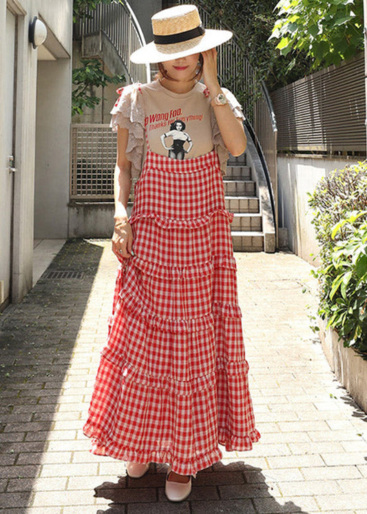 Hals Plaid Ärmellose Taste Stilvolle Kleider Layered Rot Slash 