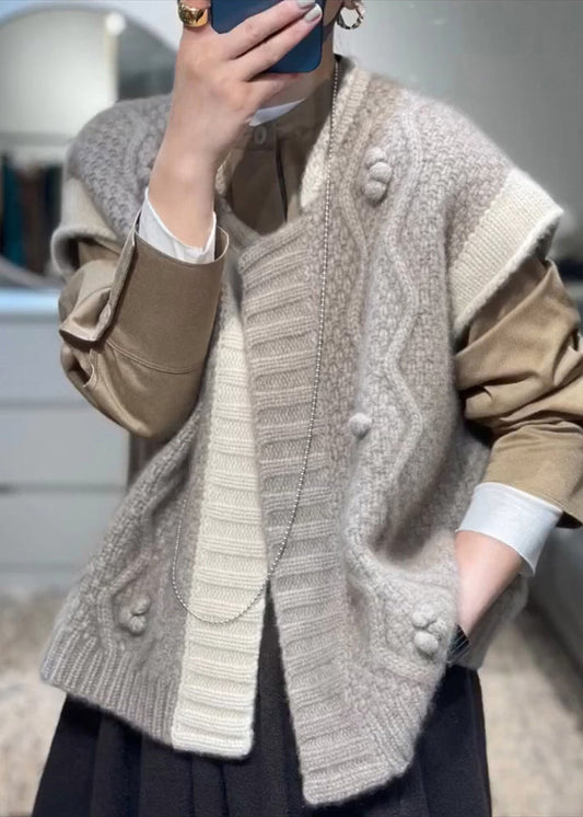 2024 New Apricot Grey Versatile Wool Vest Autumn QC003