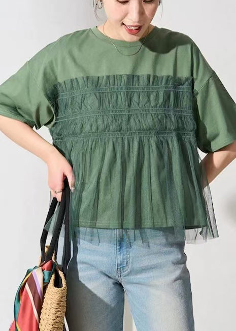 Feines Patchwork Grün Tüll Oversize Tanks Sommer 