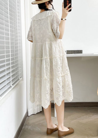 Robe d'été élégante en coton blanc à volants et col en V NN040 