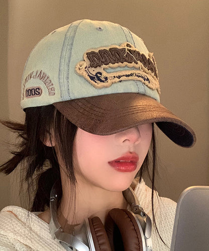 Casquette brodée en jean style baseball américain bleu