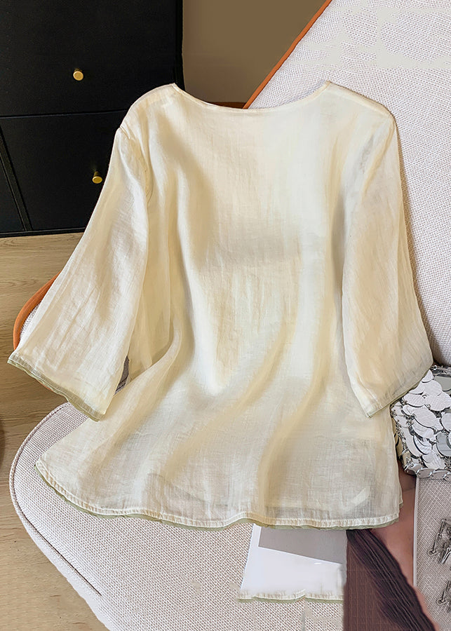 Hemd Baumwolle Knopf Bestickt Quaste Frühling Aprikose