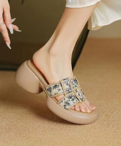 Sandales à talons coulissants en cuir de vachette épais abricot