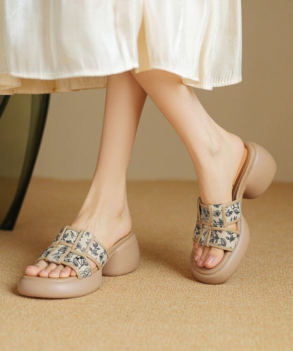 Sandales à talons coulissants en cuir de vachette épais abricot