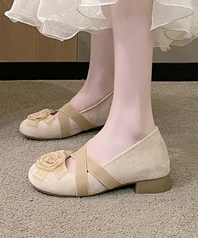 Shoes Suede Cross Strap Flat Apricot Floral Splicing Feet
