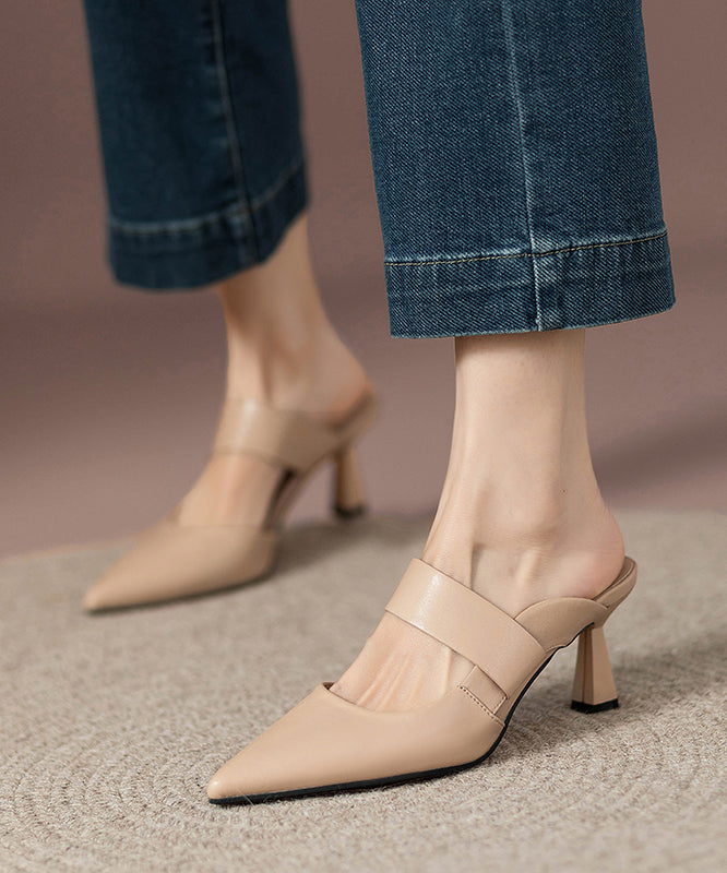 Pointed Apricot Faux Slide High Leather Heels Toe Fine Sandals