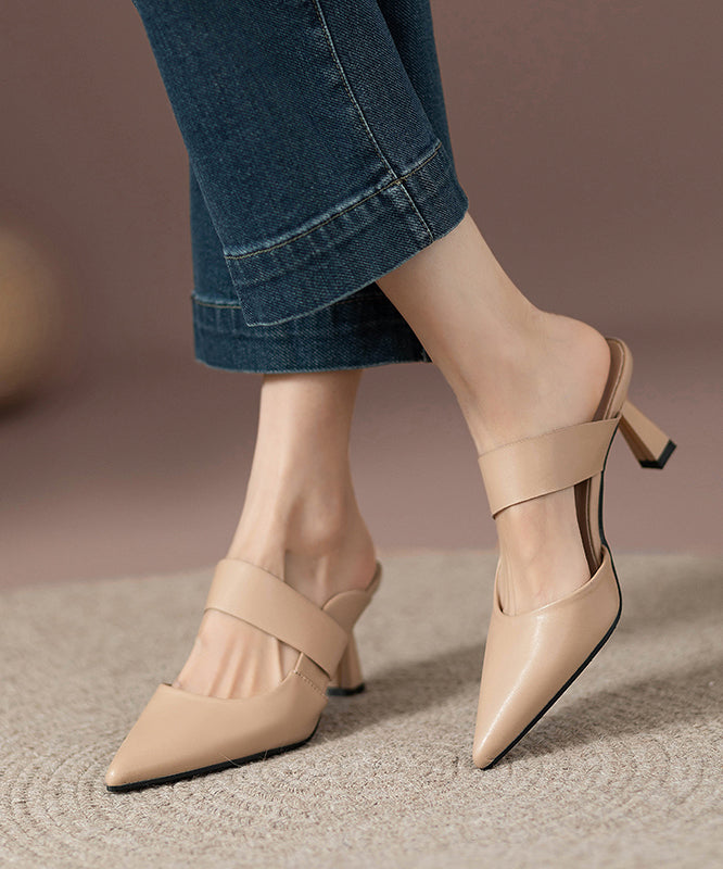 Pointed Apricot Faux Slide High Leather Heels Toe Fine Sandals
